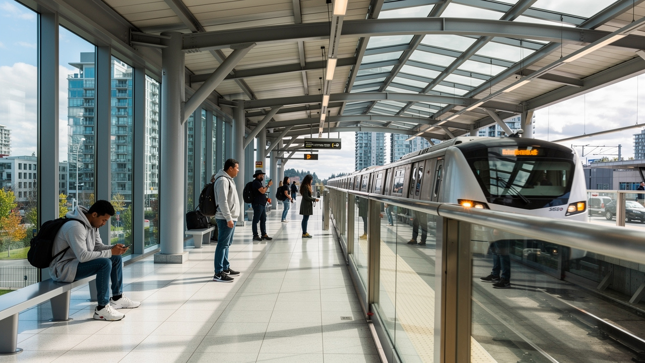 SkyTrain arriving at Burnaby Metrotown station platform