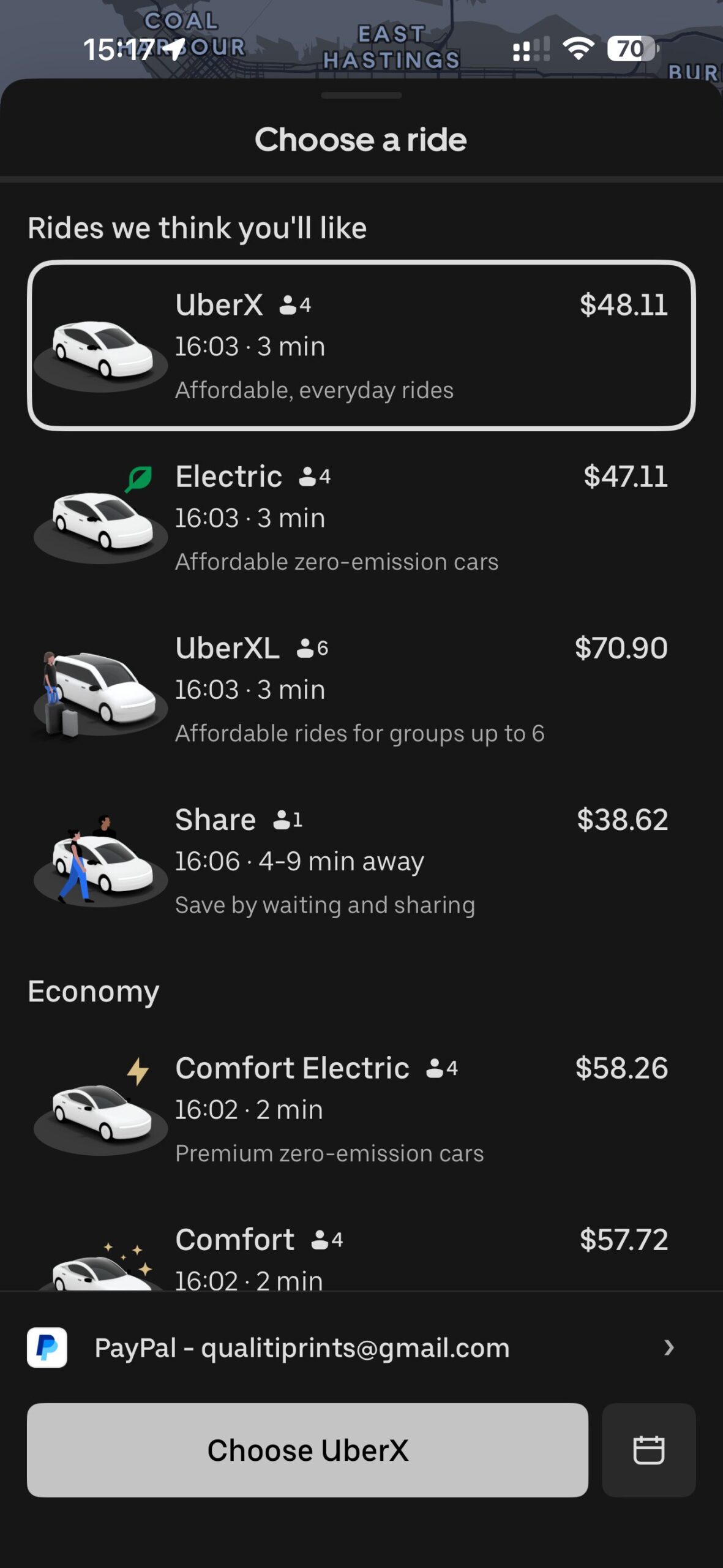 Uber cost to East Burnaby from VYR Airport