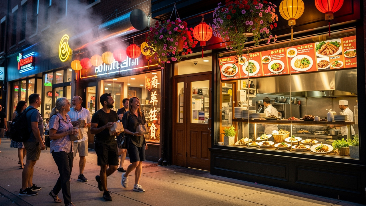 Richmond BC vibrant Asian restaurant scene summer evening