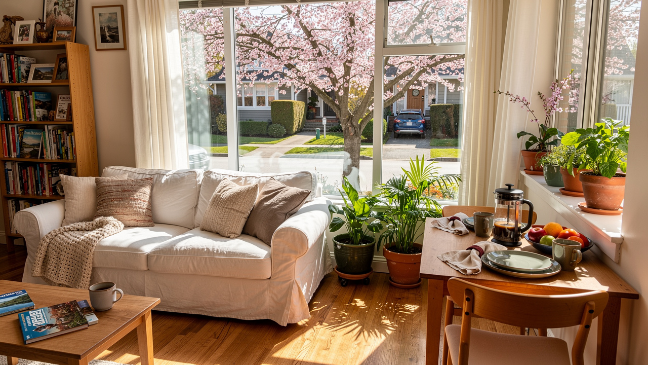 Cozy Vancouver home rental with cherry blossom street view